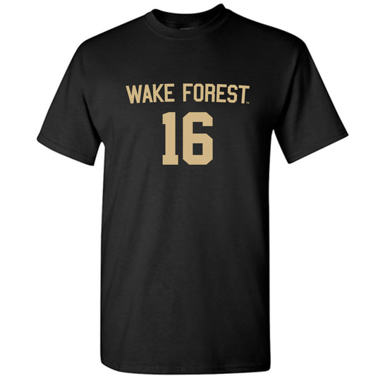 Wake Forest - NCAA Women's Soccer : Alex Wood - Black Replica Short Sleeve T-Shirt