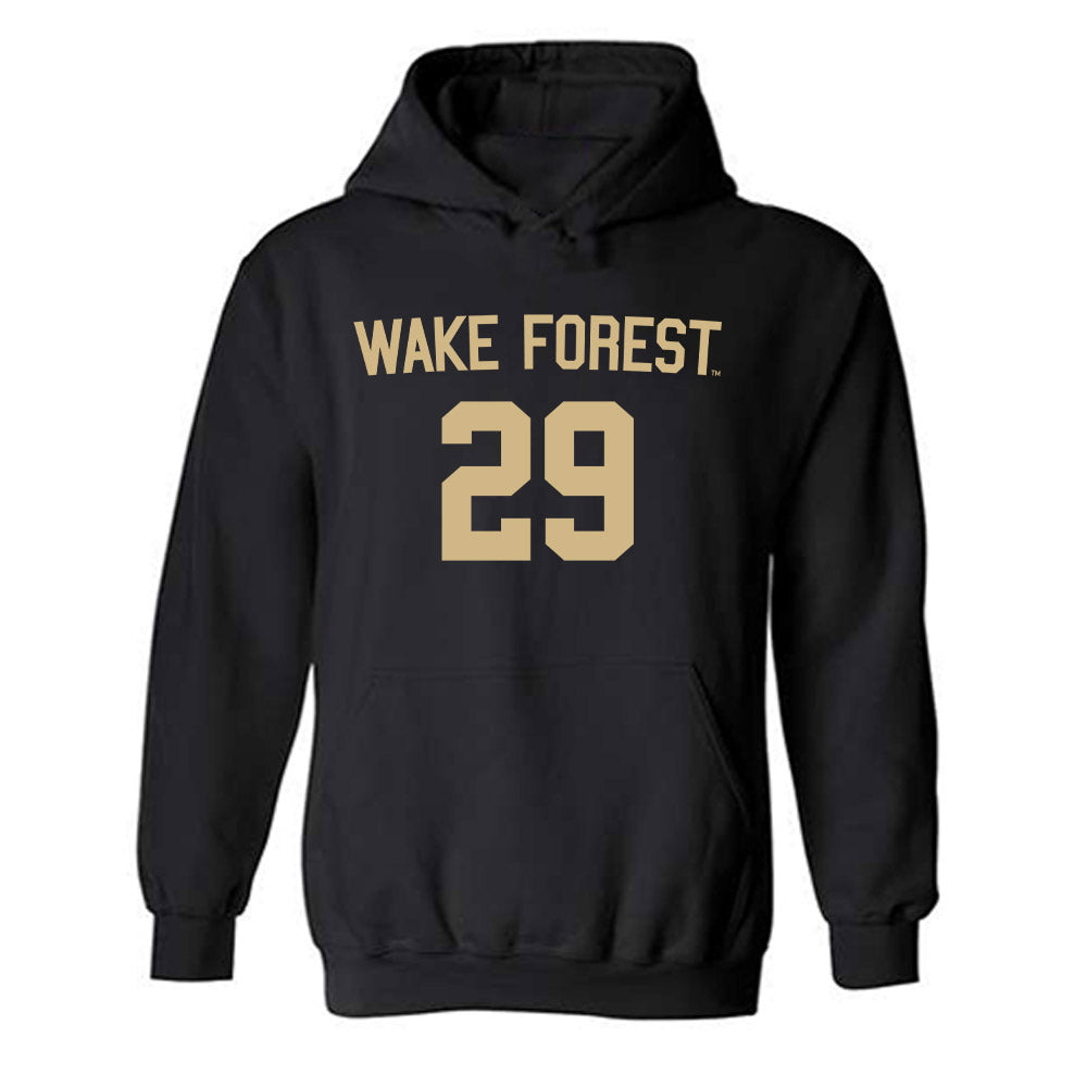 Wake Forest - NCAA Women's Soccer : Olivia DeMarinis - Black Replica Hooded Sweatshirt