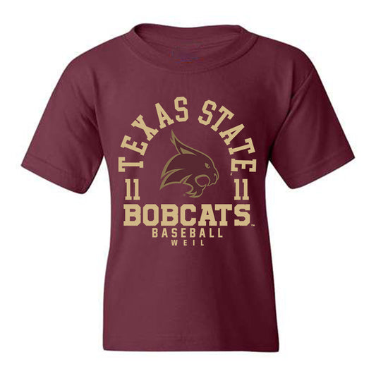 Texas State - NCAA Baseball : Kameron Weil - Youth T-Shirt Maroon Classic Fashion