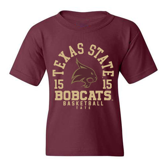 Texas State - NCAA Men's Basketball : Elijah Tate - Youth T-Shirt Maroon Classic Fashion