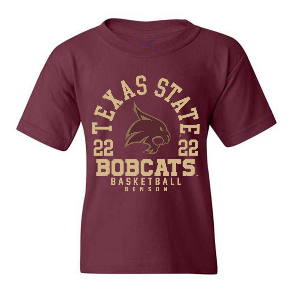 Texas State - NCAA Men's Basketball : Coleton Benson - Youth T-Shirt Maroon Classic Fashion