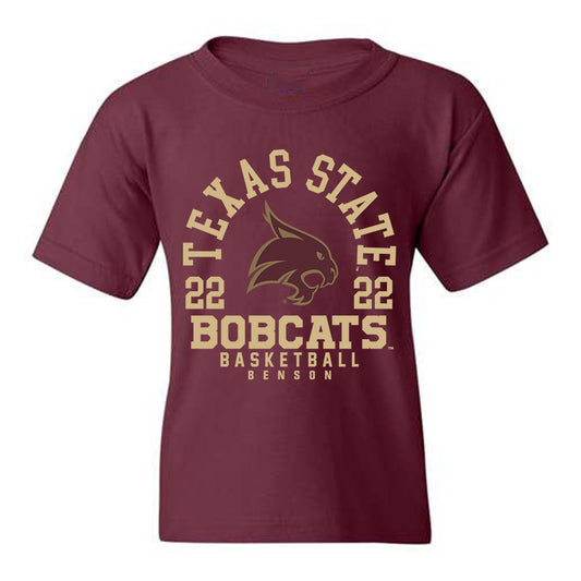 Texas State - NCAA Men's Basketball : Coleton Benson - Youth T-Shirt Maroon Classic Fashion