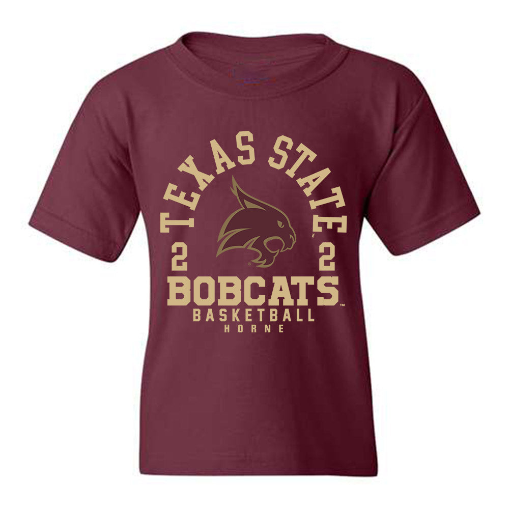 Texas State - NCAA Men's Basketball : Dontae Horne - Youth T-Shirt Maroon Classic Fashion