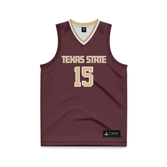 Texas State - NCAA Men's Basketball : Elijah Tate - Maroon Basketball Jersey