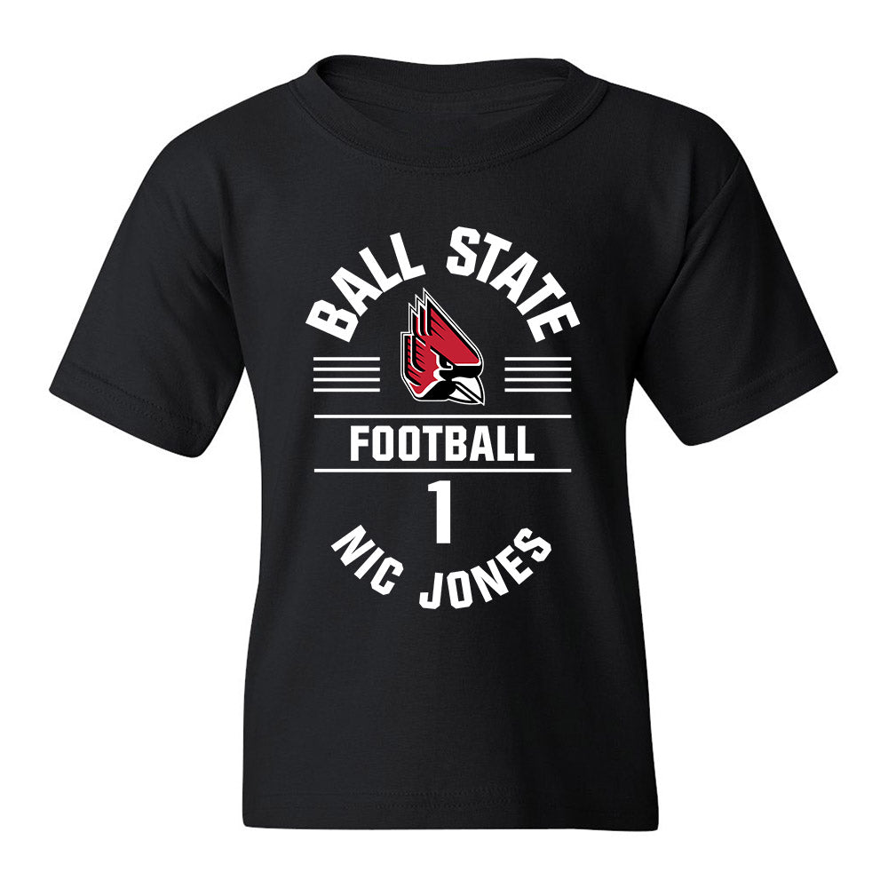 Ball State - NCAA Football : Nic Jones - Black Classic Fashion Shersey Youth T-Shirt