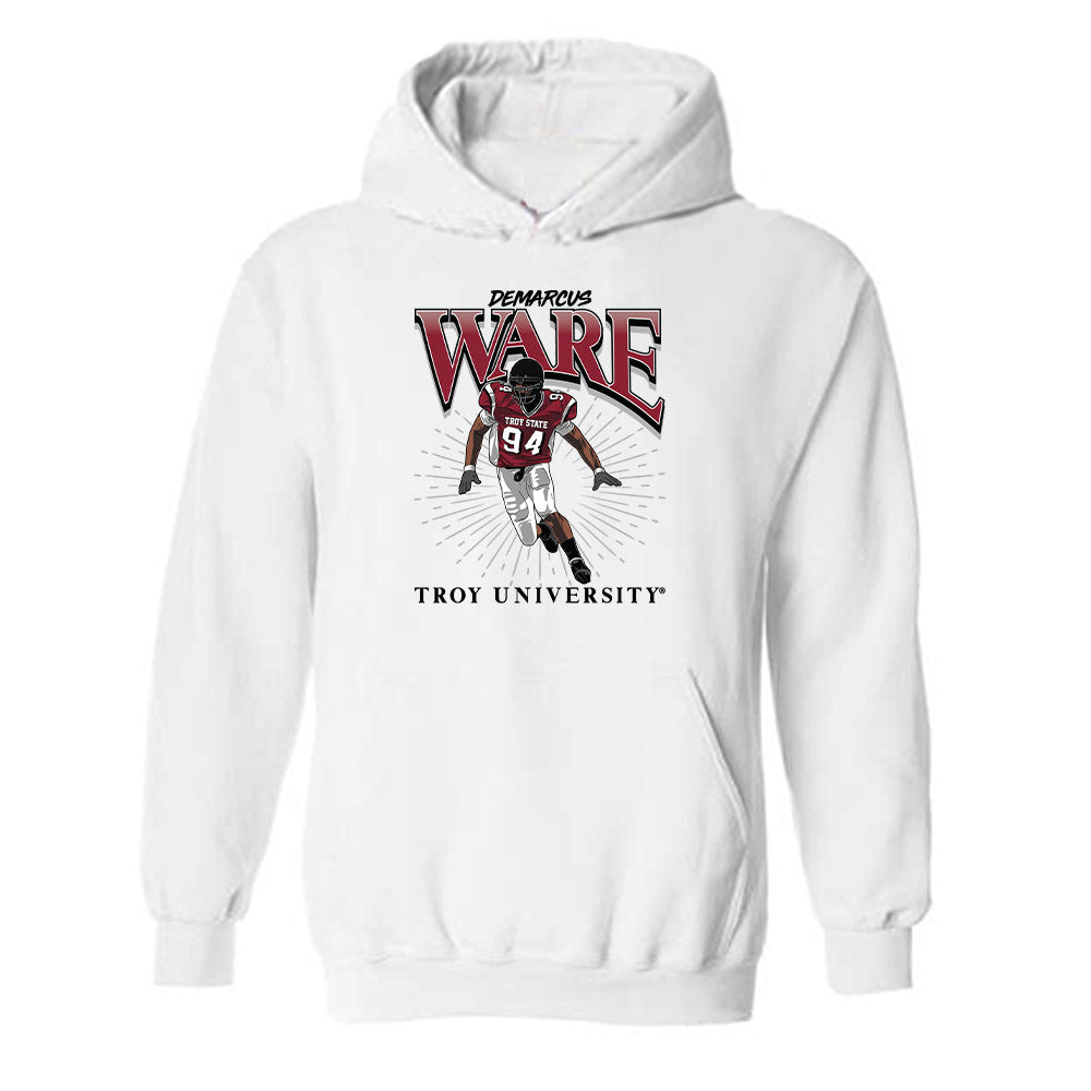 Troy - NCAA Football : Demarcus Ware - White Individual Caricature Hooded Sweatshirt