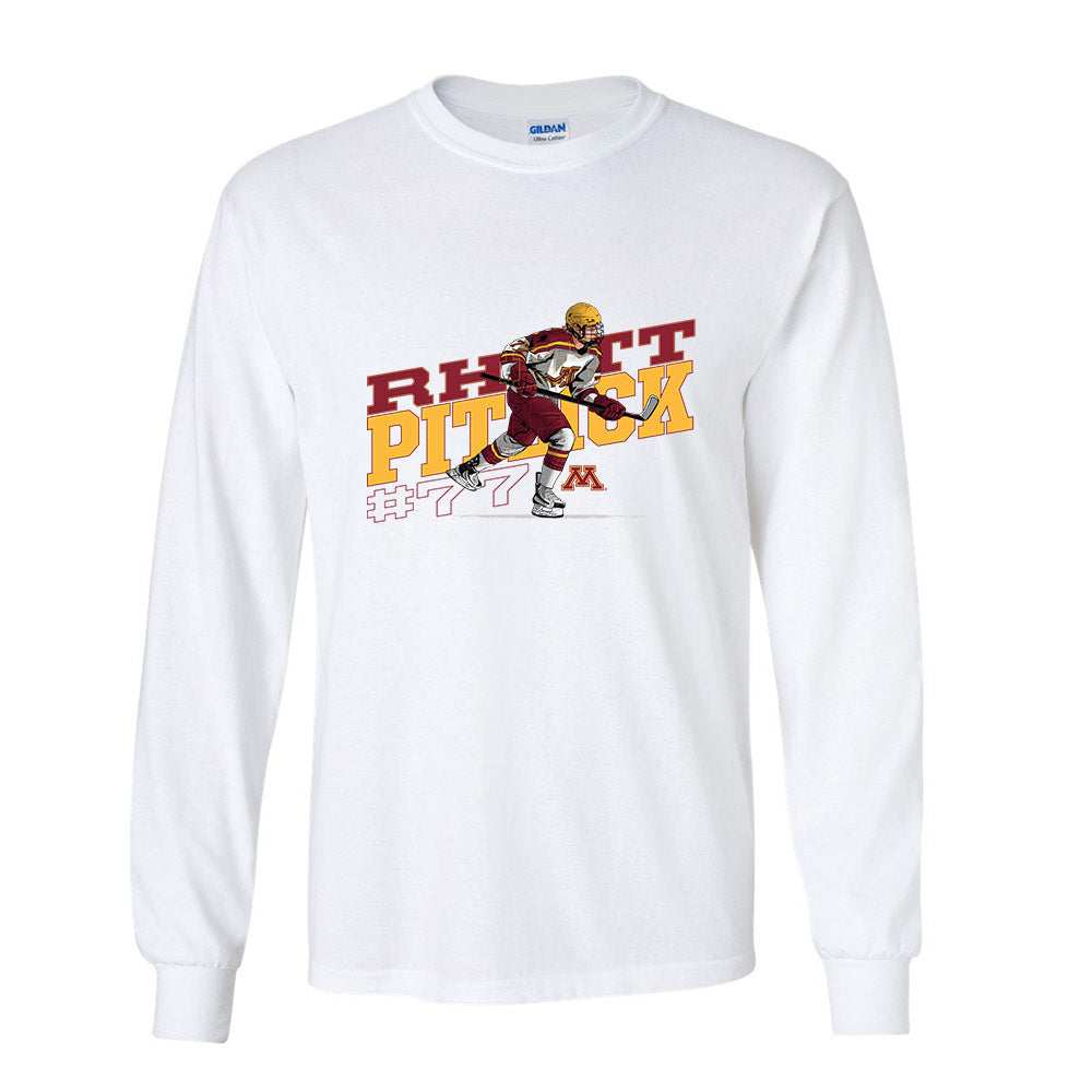 Minnesota - NCAA Men's Ice Hockey : Rhett Pitlick - Long Sleeve T-Shirt Individual Caricature