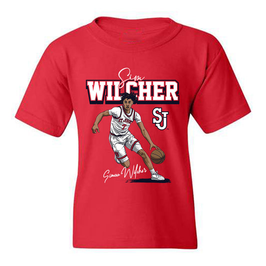 St. Johns - NCAA Men's Basketball : Simeon Wilcher - Youth T-Shirt Individual Caricature
