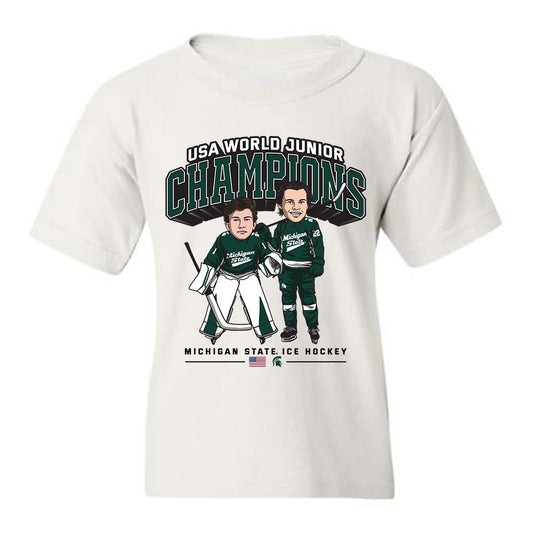 Michigan State - NCAA Men's Ice Hockey : Trey Augustine & Isaac Howard - Youth T-Shirt Caricature
