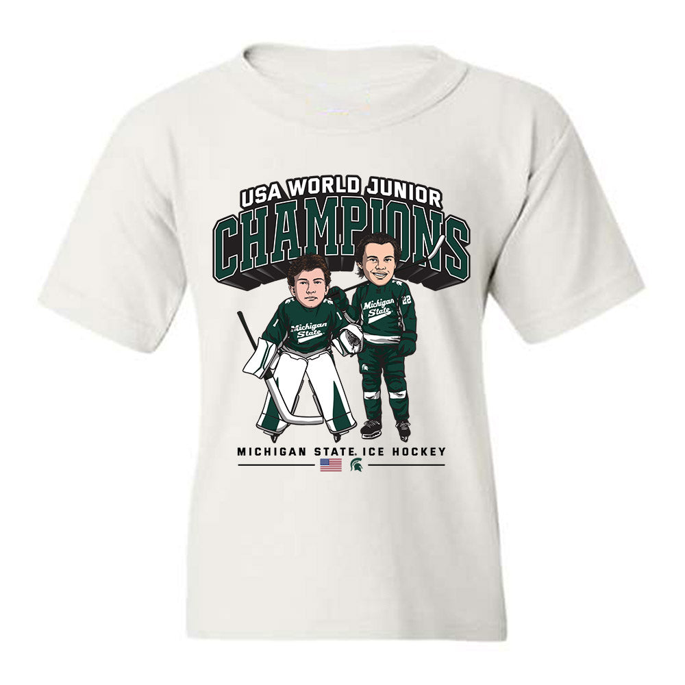 Michigan State - NCAA Men's Ice Hockey : Trey Augustine & Isaac Howard - Youth T-Shirt Caricature