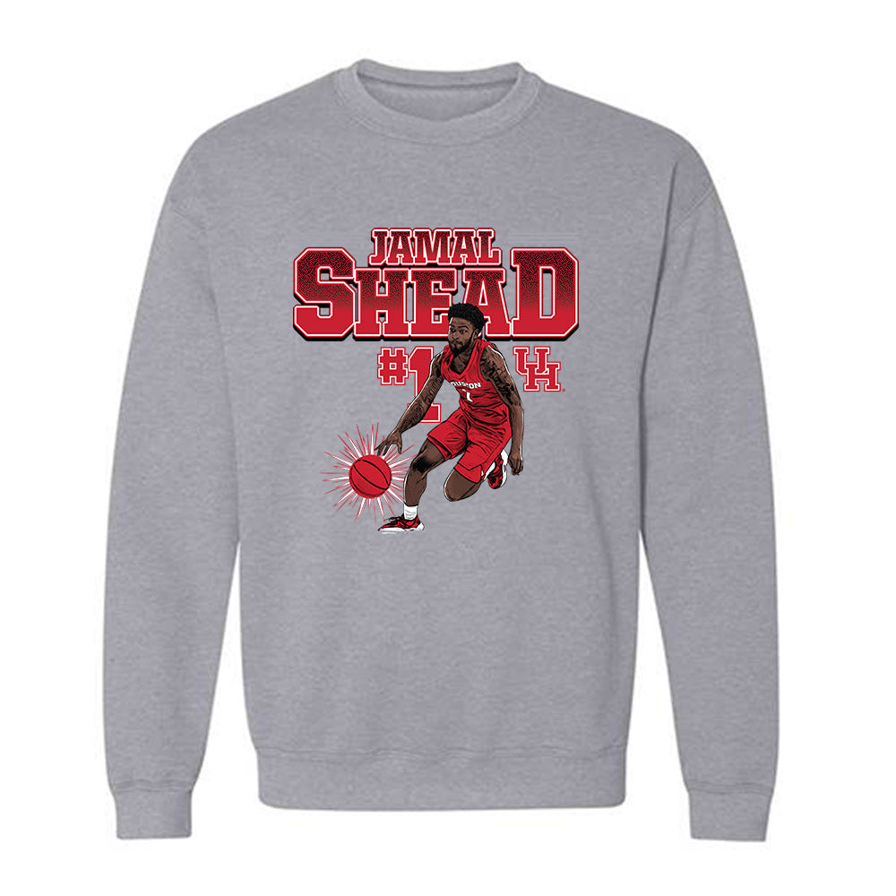 Houston - NCAA Men's Basketball : Jamal Shead - Crewneck Sweatshirt Individual Caricature