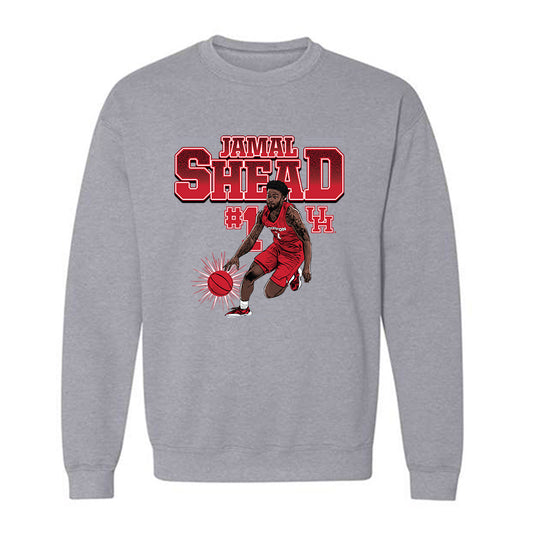 Houston - NCAA Men's Basketball : Jamal Shead - Crewneck Sweatshirt Individual Caricature