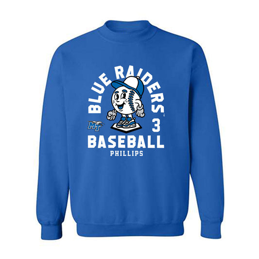MTSU - NCAA Baseball : Trace Phillips - Crewneck Sweatshirt Fashion Shersey