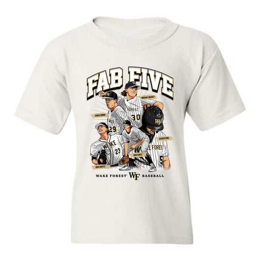 Wake Forest - NCAA Baseball : Fab Five - Youth T-Shirt Team Caricature