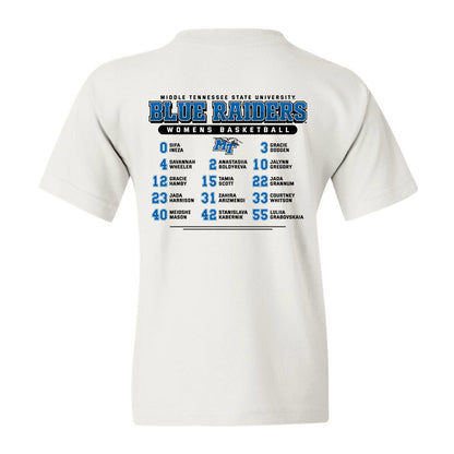 MTSU - NCAA Women's Basketball : 2024 Conference USA Tournament Champions - Youth T-Shirt Roster Shirt