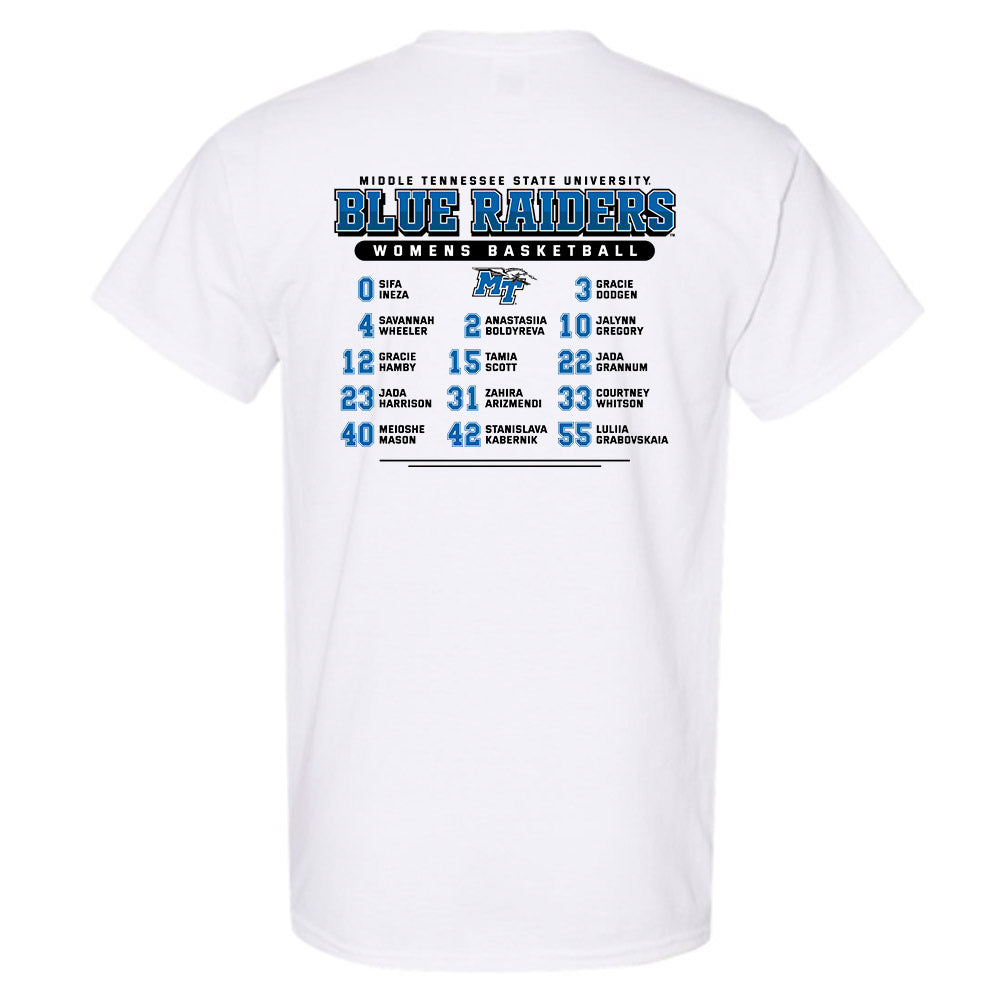 MTSU - NCAA Women's Basketball : 2024 Conference USA Tournament Champions - T-Shirt Roster Shirt
