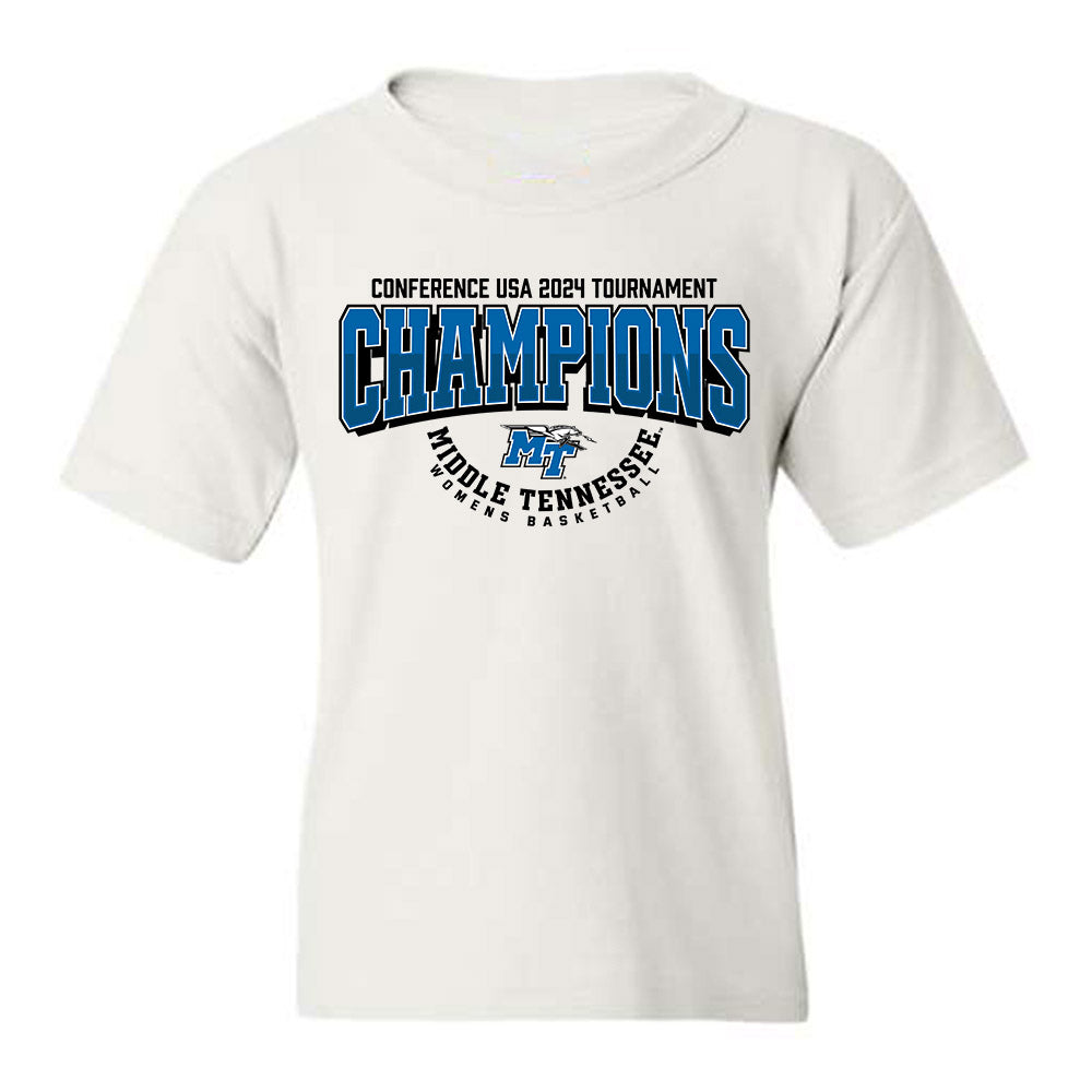 MTSU - NCAA Women's Basketball : 2024 Conference USA Tournament Champions - Youth T-Shirt Roster Shirt