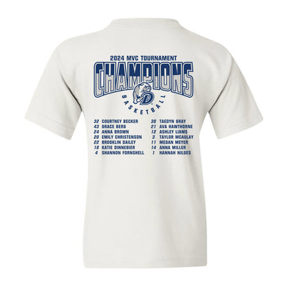 Drake - NCAA Women's Basketball : 2024 MVC Tournament Champions - Youth T-Shirt Roster Shirt