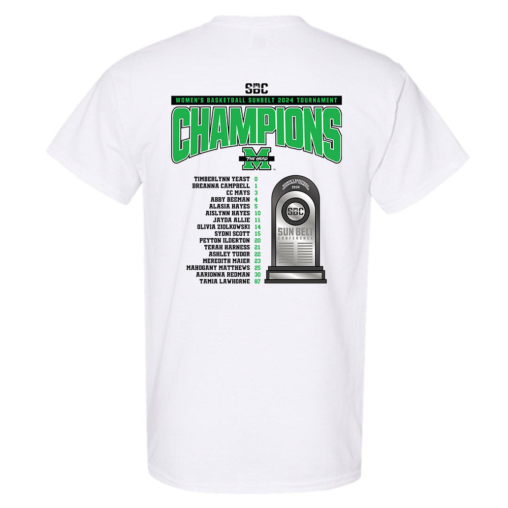 Marshall - NCAA Women's Basketball : 2024 Sunbelt Tournament Champions - T-Shirt Roster Shirt