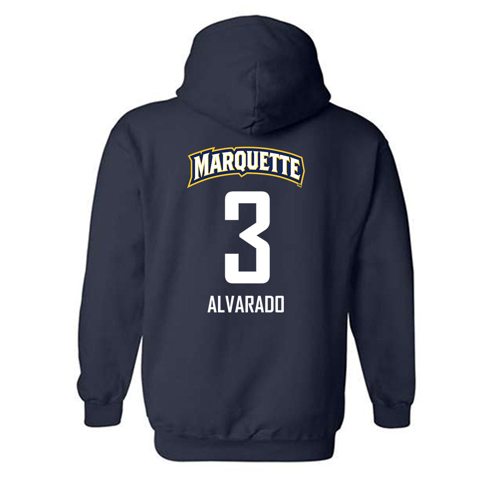 Marquette - NCAA Men's Soccer : Diegoarmando Alvarado - Navy Replica Shersey Hooded Sweatshirt