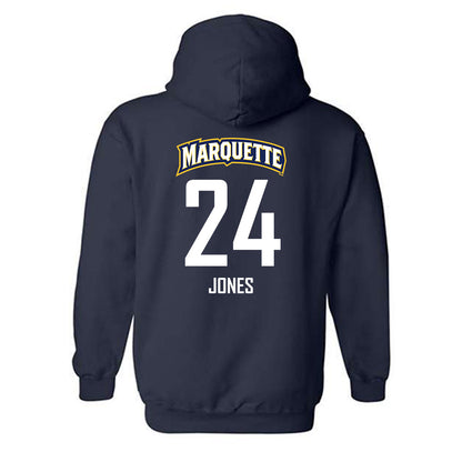 Marquette - NCAA Men's Soccer : Donny Jones - Navy Replica Shersey Hooded Sweatshirt