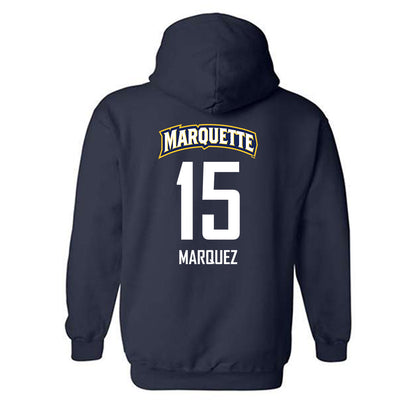 Marquette - NCAA Men's Soccer : Christian Marquez - Navy Replica Shersey Hooded Sweatshirt