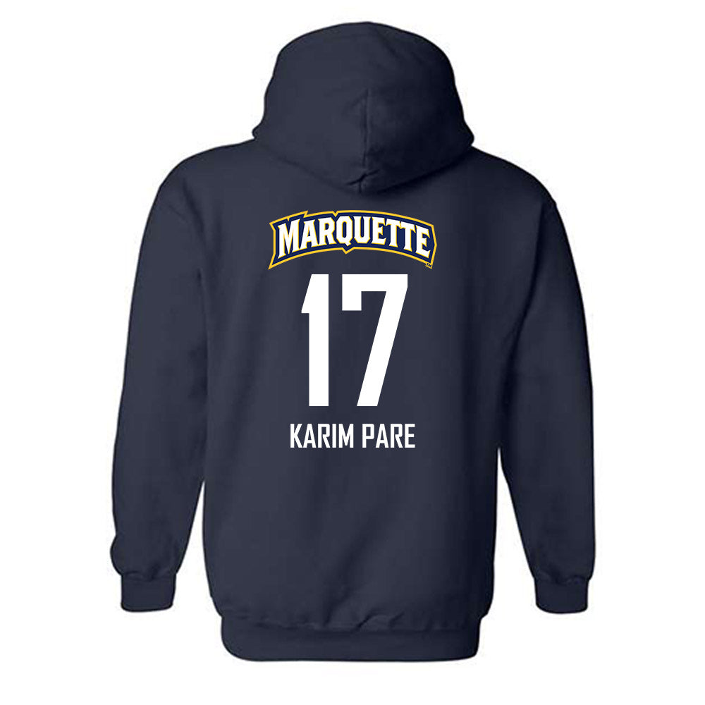 Marquette - NCAA Men's Soccer : Abdoul Karim Pare - Navy Replica Shersey Hooded Sweatshirt