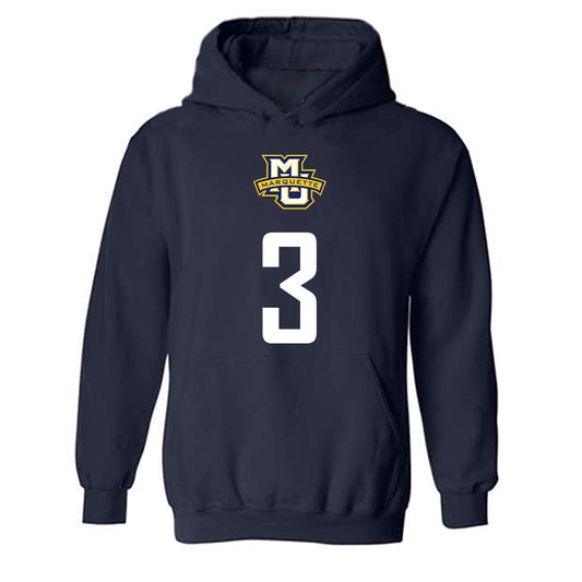 Marquette - NCAA Men's Soccer : Diegoarmando Alvarado - Navy Replica Shersey Hooded Sweatshirt