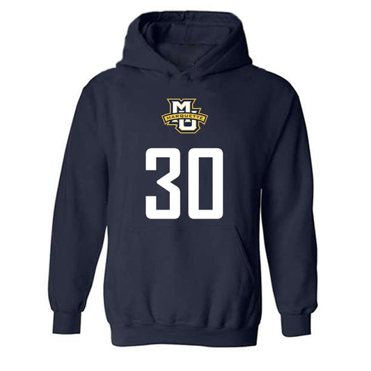 Marquette - NCAA Men's Soccer : Ryan Koschik - Navy Replica Shersey Hooded Sweatshirt