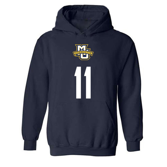 Marquette - NCAA Men's Soccer : Heriberto Soto - Navy Replica Shersey Hooded Sweatshirt