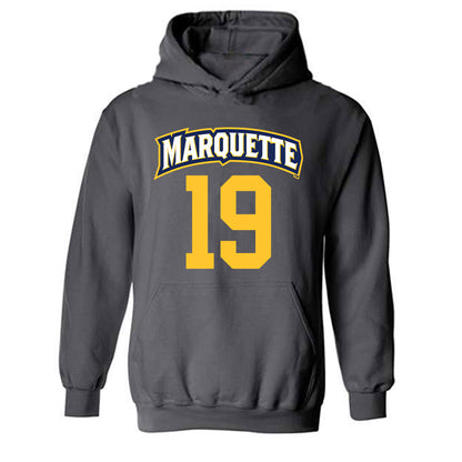 Marquette - NCAA Women's Soccer : Haley Christianson - Charcoal Replica Shersey Hooded Sweatshirt