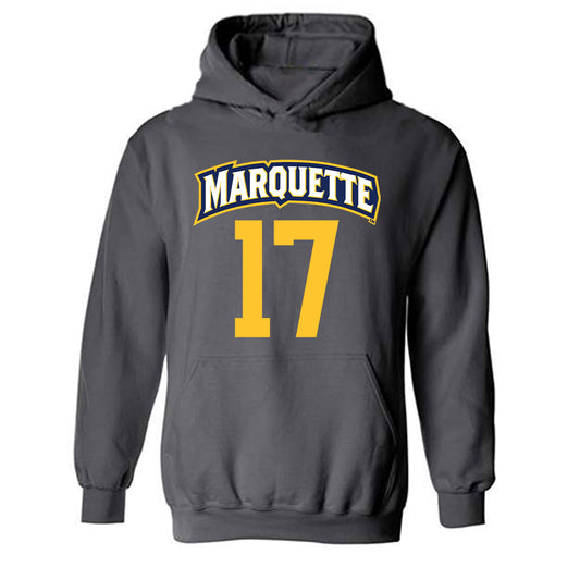 Marquette - NCAA Women's Soccer : Cate Downs - Charcoal Replica Shersey Hooded Sweatshirt