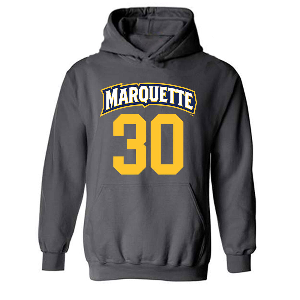 Marquette - NCAA Women's Soccer : Aeryn Kennedy - Charcoal Replica Shersey Hooded Sweatshirt