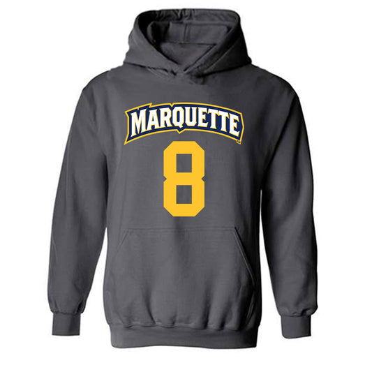 Marquette - NCAA Women's Soccer : Josephine Bieda - Charcoal Replica Shersey Hooded Sweatshirt