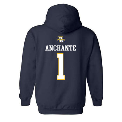 Marquette - NCAA Women's Volleyball : Yadhira Anchante - Navy Replica Shersey Hooded Sweatshirt