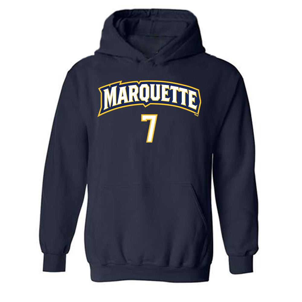 Marquette - NCAA Women's Volleyball : Ella Foti - Navy Replica Shersey Hooded Sweatshirt