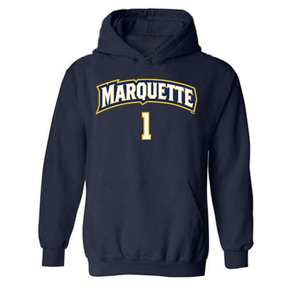 Marquette - NCAA Women's Volleyball : Yadhira Anchante - Navy Replica Shersey Hooded Sweatshirt