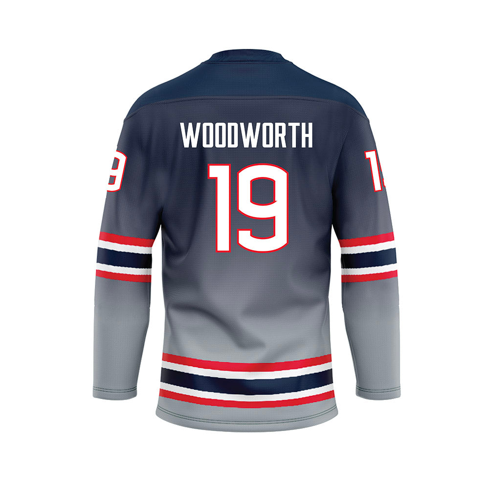 UConn - NCAA Women's Ice Hockey : Megan Woodworth NCAA Women's Hockey Wolf Grey Jersey