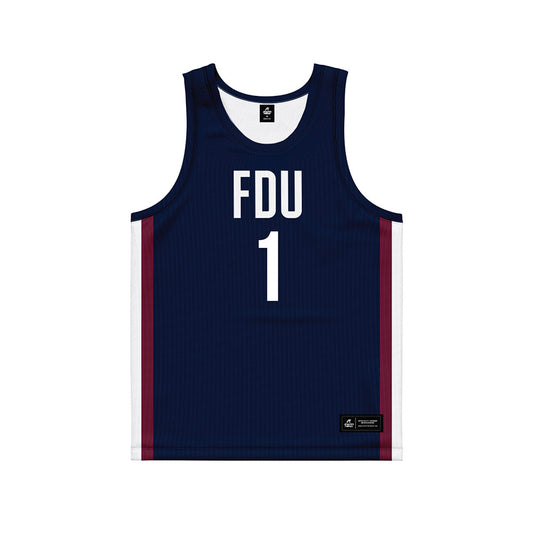 FDU - NCAA Men's Basketball : Joe Munden Jr Blue Side Striped Jersey