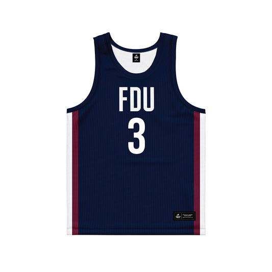 FDU - NCAA Men's Basketball : Heru Bligen Blue Side Striped Jersey