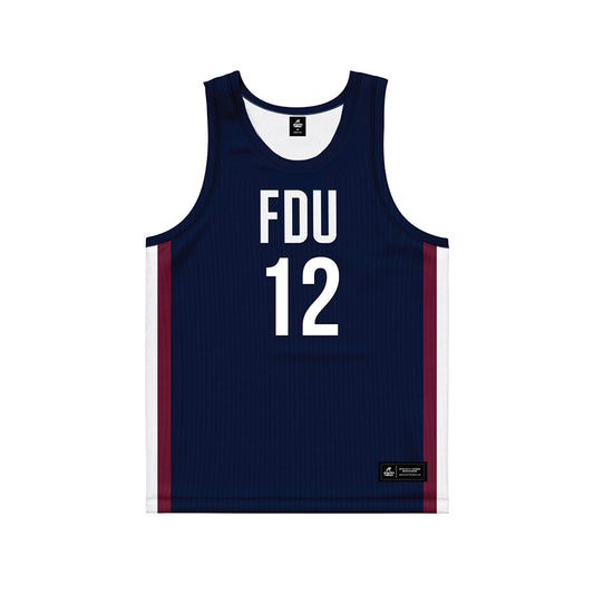 FDU - NCAA Men's Basketball : Sebastien Lamaute Blue Side Striped Jersey