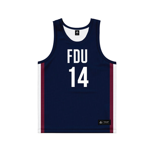 FDU - NCAA Men's Basketball : Pier-Olivier Racine Blue Side Striped Jersey