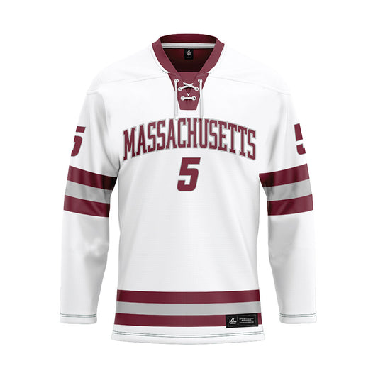 UMass - NCAA Men's Ice Hockey : Linden Alger - White Ice Hockey Jersey