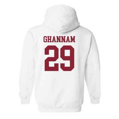 UMass - NCAA Football : Caden Ghannam - Uniform White Shersey Hooded Sweatshirt