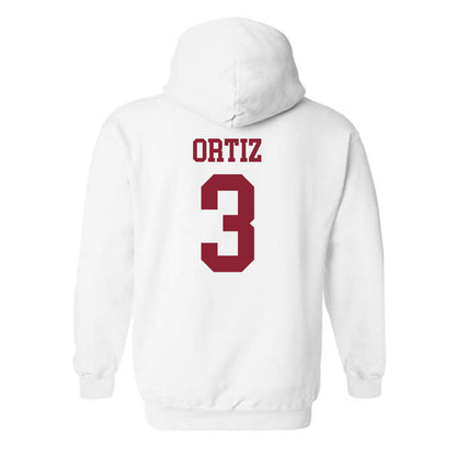 UMass - NCAA Football : Steven Ortiz - Uniform White Shersey Hooded Sweatshirt