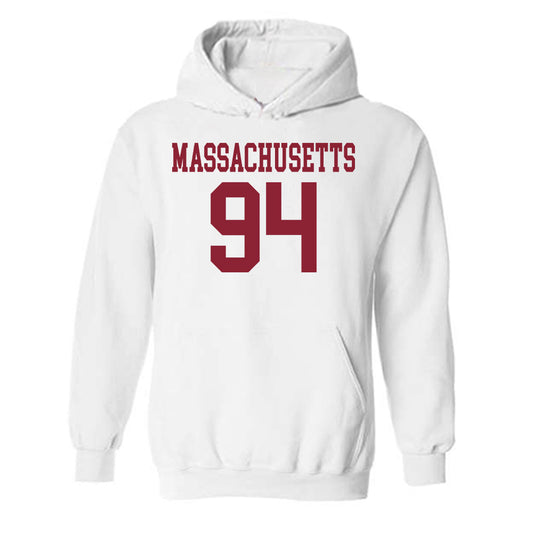 UMass - NCAA Football : Bennett Abbe - Uniform White Shersey Hooded Sweatshirt