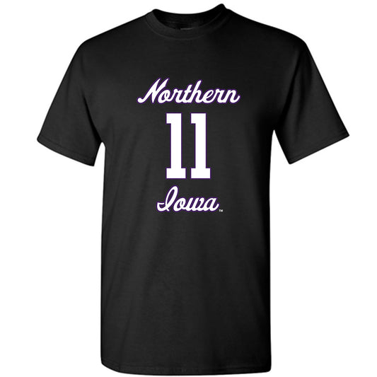 Northern Iowa - NCAA Men's Basketball : Jacob Hutson Black Short Sleeve T-Shirt