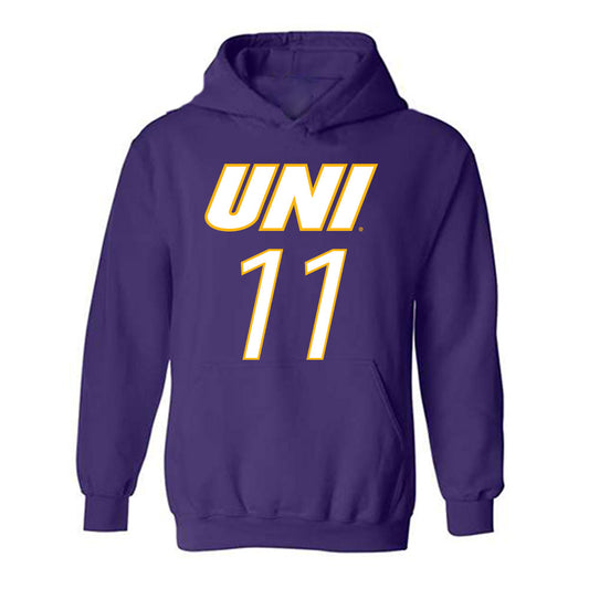 Northern Iowa - NCAA Men's Basketball : Jacob Hutson Purple Hooded Sweatshirt