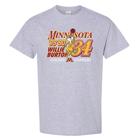 Minnesota - NCAA Men's Basketball : Willie Burton - 89 90 Grey Short Sleeve T-Shirt