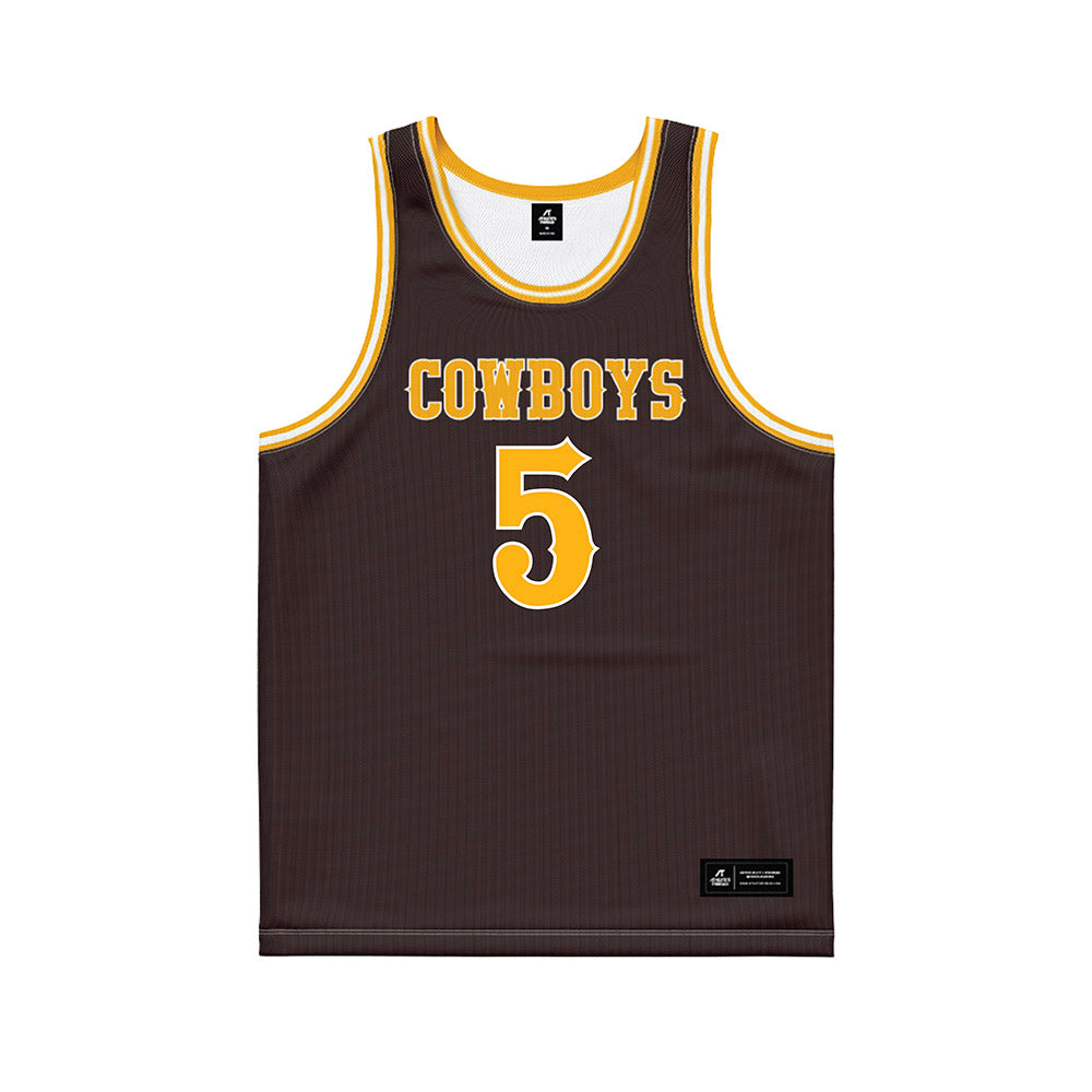Wyoming - NCAA Men's Basketball : Cameron Manyawu - Brown Basketball Jersey